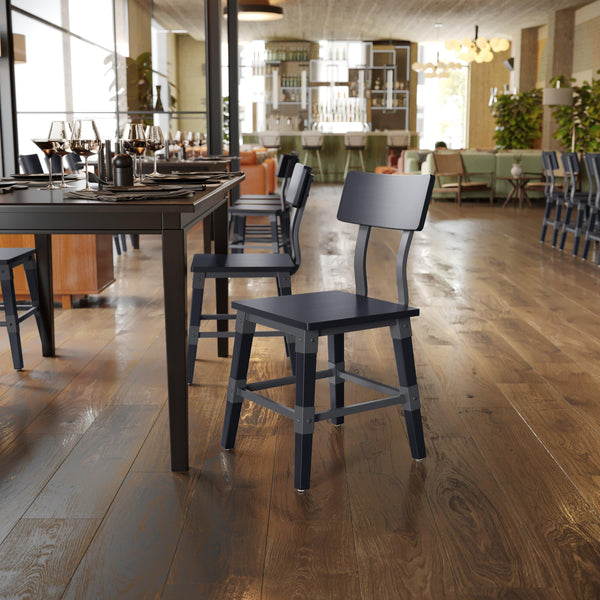 Black |#| Commercial Rustic Black Industrial Style Wood Dining Chair