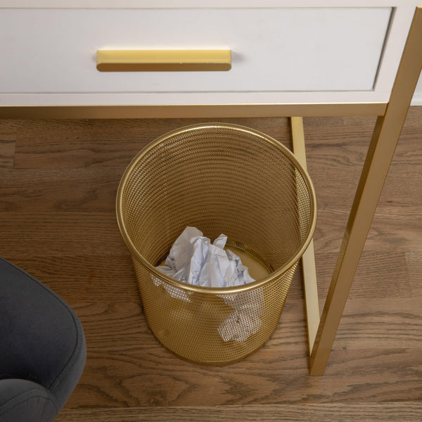 Premium 4.5 Gallon Mesh Metal Wastebasket in Gold