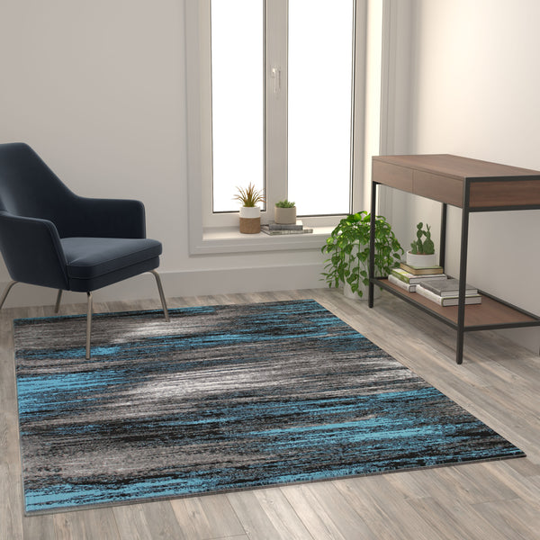 Blue,5' x 7' |#| Abstract Style Accent Area Rug - Blue Scraped Pattern - 5' x 7'