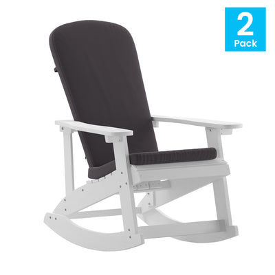 Savannah Set of 2 All-Weather Poly Resin Wood Adirondack Rocking Chairs with Cushions for Deck, Porch, and Patio - View 2