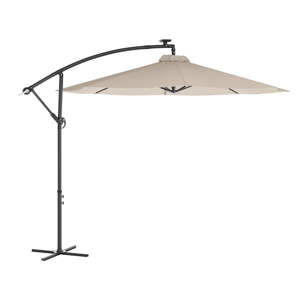 Tan |#| Commercial 10 FT Solar 32 LED Light Cantilever Umbrella with Crank and Tilt-Tan