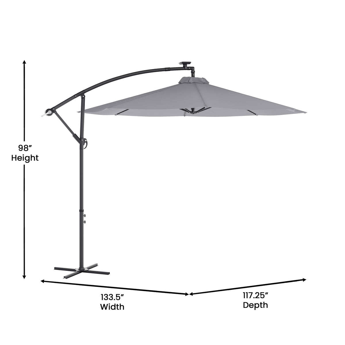 Gray |#| Commercial 10 FT Solar 32 LED Light Cantilever Umbrella with Crank and Tilt-Gray