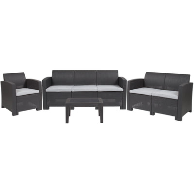 Seneca 4 Piece Outdoor Faux Rattan Chair, Loveseat, Sofa and Table Set
