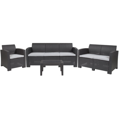 Seneca 4 Piece Outdoor Faux Rattan Chair, Loveseat, Sofa and Table Set - View 1