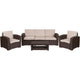 4 Piece Outdoor Faux Rattan Chair, Sofa and Table Set in Chocolate Brown