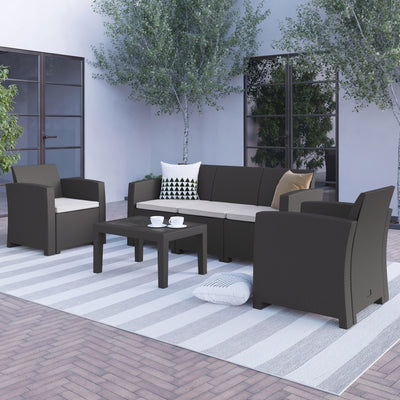 Seneca 4 Piece Outdoor Faux Rattan Chair, Sofa and Table Set - View 2