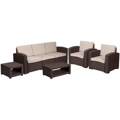 Seneca 5 Piece Outdoor Faux Rattan Chair, Sofa and Table Set