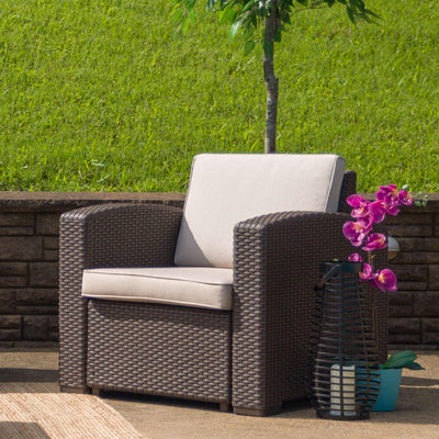 Seneca Faux Rattan Chair with All-Weather Cushion