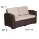 Chocolate Brown |#| Chocolate Brown Faux Rattan Loveseat with All-Weather Beige Cushions