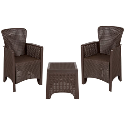 Seneca Faux Rattan Plastic Chair Set with Matching Side Table