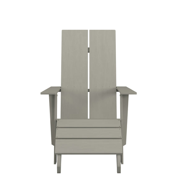 Gray |#| Set of 2 Indoor/Outdoor 2-Slat Adirondack Style Chairs & Footrests in Gray