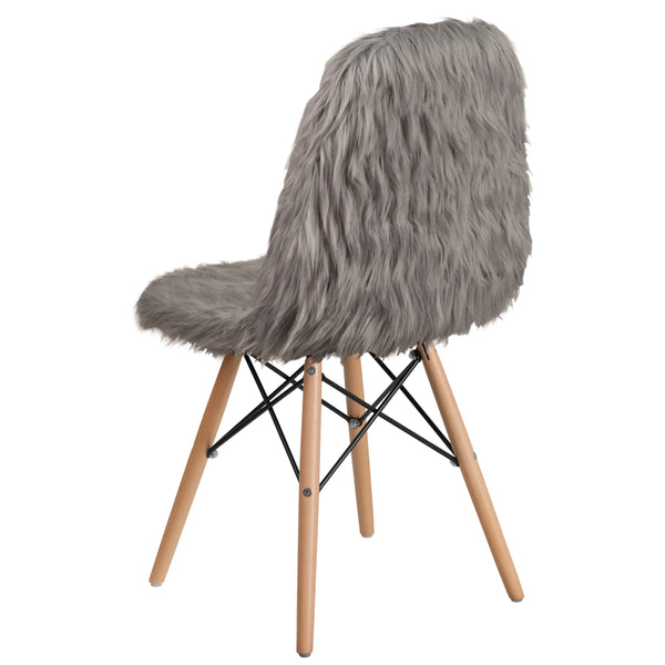 Charcoal Gray |#| Shaggy Dog Charcoal Gray Accent Chair - Dorm Chair - Retro Chair - Faux Fur