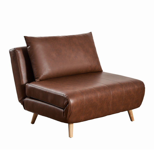 Brown |#| Convertible Tri-Fold Chair with Pillow and Hideaway Legs in Brown LeatherSoft