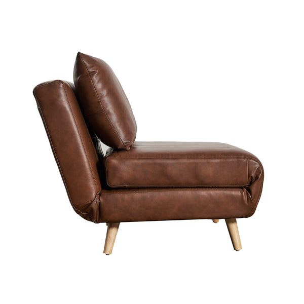 Brown |#| Convertible Tri-Fold Chair with Pillow and Hideaway Legs in Brown LeatherSoft