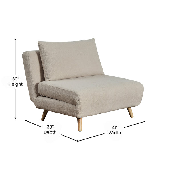 Cream |#| Convertible Tri-Fold Chair with Pillow and Hideaway Legs in Cream Boucle