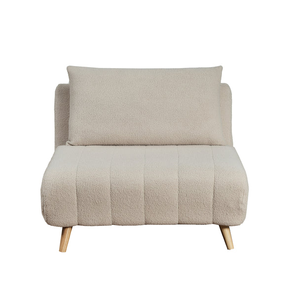 Cream |#| Convertible Tri-Fold Chair with Pillow and Hideaway Legs in Cream Boucle