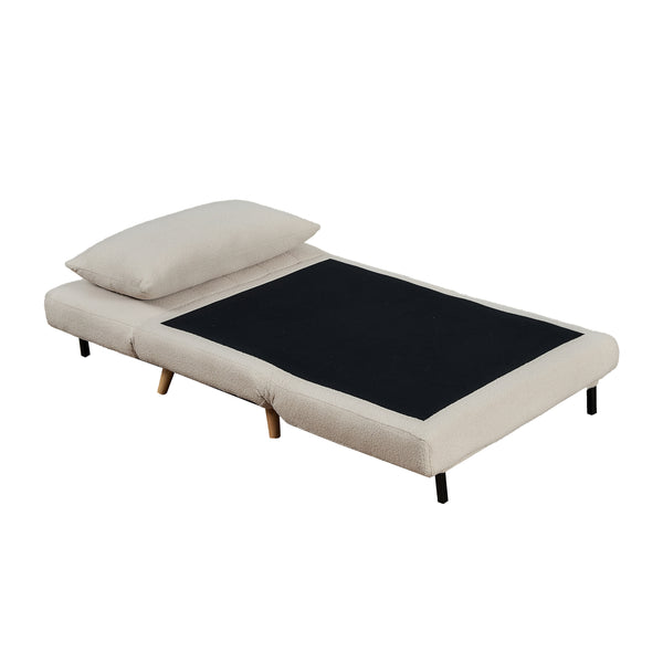 Cream |#| Convertible Tri-Fold Chair with Pillow and Hideaway Legs in Cream Boucle