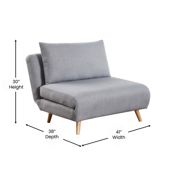 Light Gray |#| Convertible Tri-Fold Chair with Pillow and Hideaway Legs in Light Gray Fabric