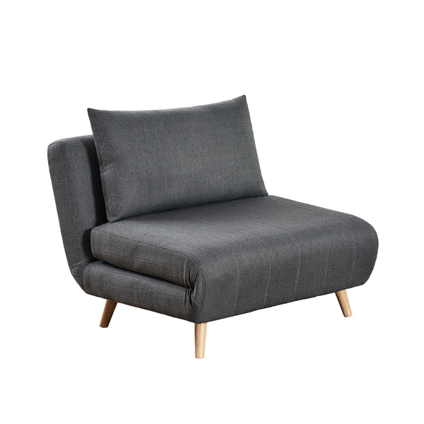 Dark Gray |#| Convertible Tri-Fold Chair with Pillow and Hideaway Legs in Dark Gray Fabric