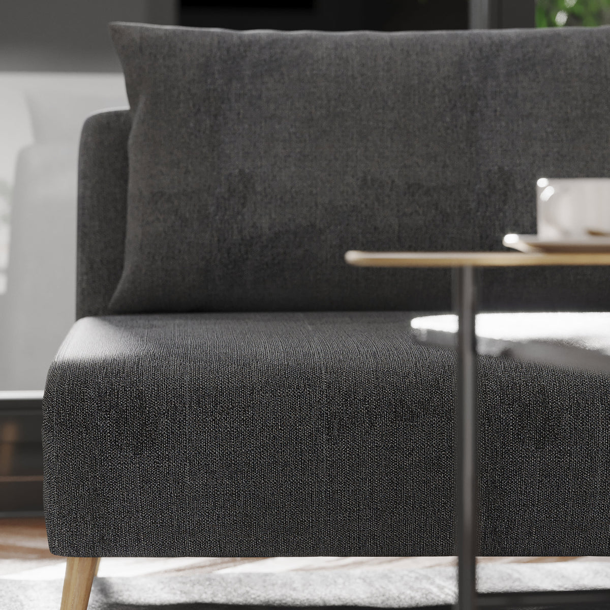 Dark Gray |#| Convertible Tri-Fold Chair with Pillow and Hideaway Legs in Dark Gray Fabric