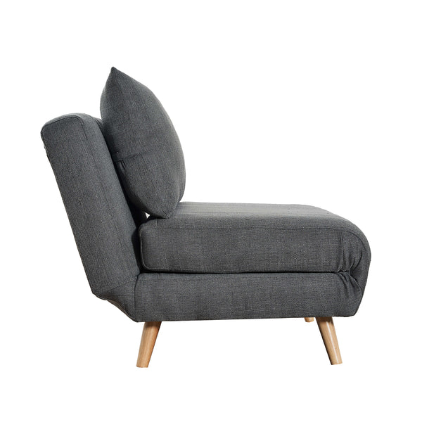 Dark Gray |#| Convertible Tri-Fold Chair with Pillow and Hideaway Legs in Dark Gray Fabric