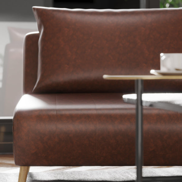 Brown |#| Convertible Tri-Fold Chair with Pillow and Hideaway Legs in Brown LeatherSoft