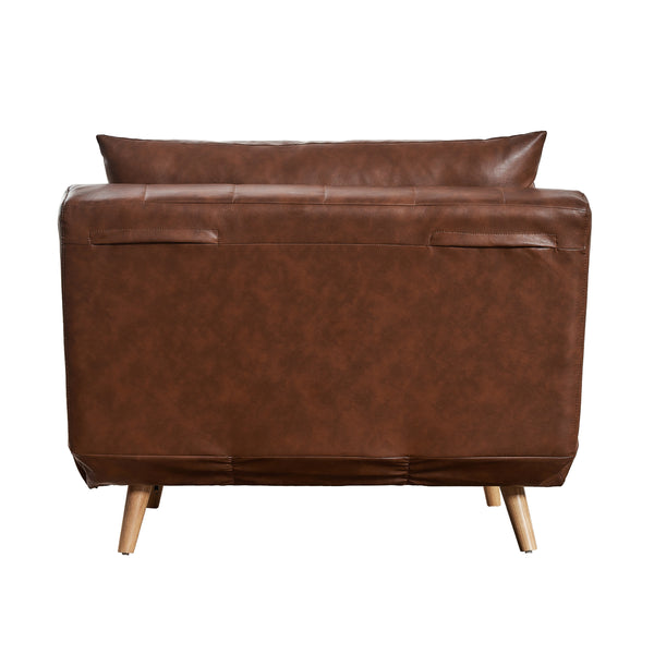 Brown |#| Convertible Tri-Fold Chair with Pillow and Hideaway Legs in Brown LeatherSoft