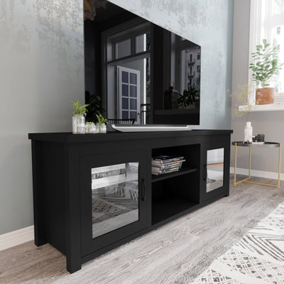 Sheffield Classic TV Stand for up to 80" TVs - Modern Finish with Full Glass Doors  - 65" Engineered Wood Frame - 3 Shelves - View 2