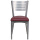 Burgundy Vinyl Seat/Silver Frame |#| Silver Slat Back Metal Restaurant Chair - Burgundy Vinyl Seat