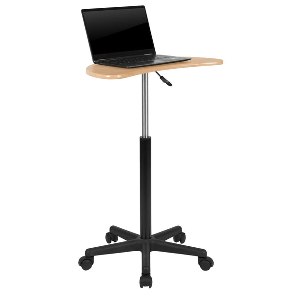 Maple |#| Maple Sit to Stand Mobile Laptop Computer Desk - Portable Rolling Standing Desk