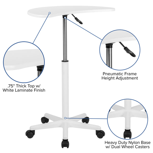 White |#| White Sit to Stand Mobile Laptop Computer Desk - Portable Rolling Standing Desk