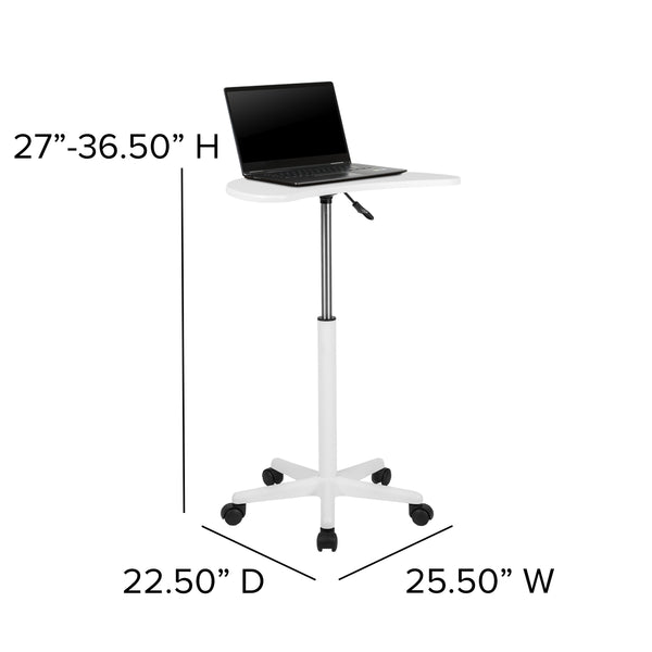 White |#| White Sit to Stand Mobile Laptop Computer Desk - Portable Rolling Standing Desk