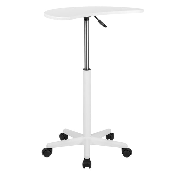 White |#| White Sit to Stand Mobile Laptop Computer Desk - Portable Rolling Standing Desk