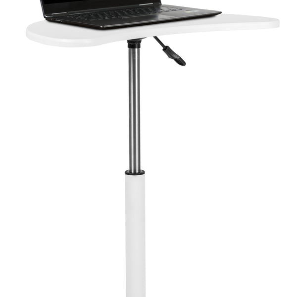 White |#| White Sit to Stand Mobile Laptop Computer Desk - Portable Rolling Standing Desk