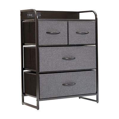 Sodano 4 Drawer Nightstand with Charging Station, 2 USB Ports and 1 Outlet, Metal Frame, Engineered Wood Top, Drawers and Handles - View 1