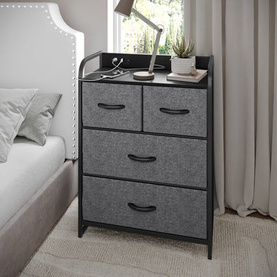 Sodano 4 Drawer Nightstand with Charging Station, 2 USB Ports and 1 Outlet, Metal Frame, Engineered Wood Top, Drawers and Handles - View 2