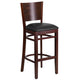 Black Vinyl Seat/Walnut Wood Frame |#| Solid Back Walnut Wood Restaurant Barstool - Black Vinyl Seat