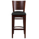 Black Vinyl Seat/Walnut Wood Frame |#| Solid Back Walnut Wood Restaurant Barstool - Black Vinyl Seat