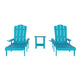 Blue |#| 3pc Commercial Indoor/Outdoor Adirondack Set with 2 Loungers, Side Table in Blue