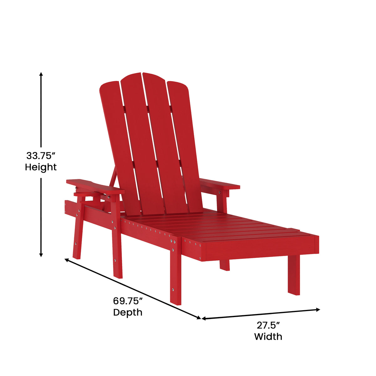 Red |#| 3pc Commercial Indoor/Outdoor Adirondack Set with 2 Loungers, Side Table in Red