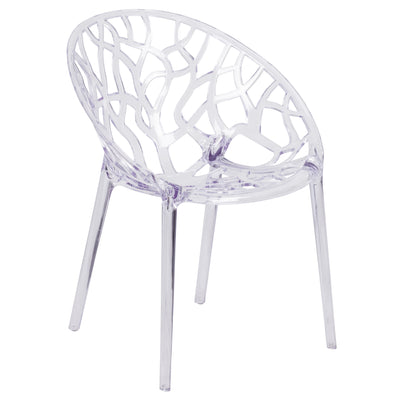 Specter Series Transparent Oval Shaped Stacking Side Chair with Artistic Pattern Design - View 1