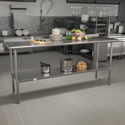 Stainless Steel 18 Gauge Prep and Work Table with 1.5" Backsplash and Undershelf, NSF - View 2