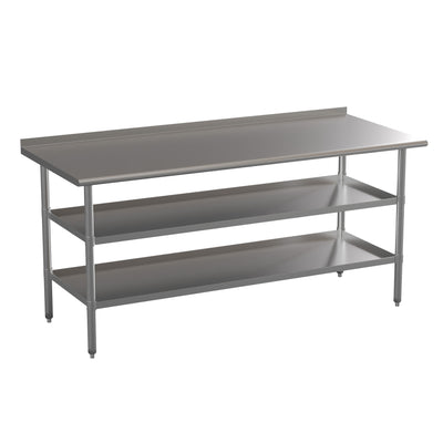 Stainless Steel 18 Gauge Work Table with 1.5" Backsplash and 2 Undershelves, NSF - View 1