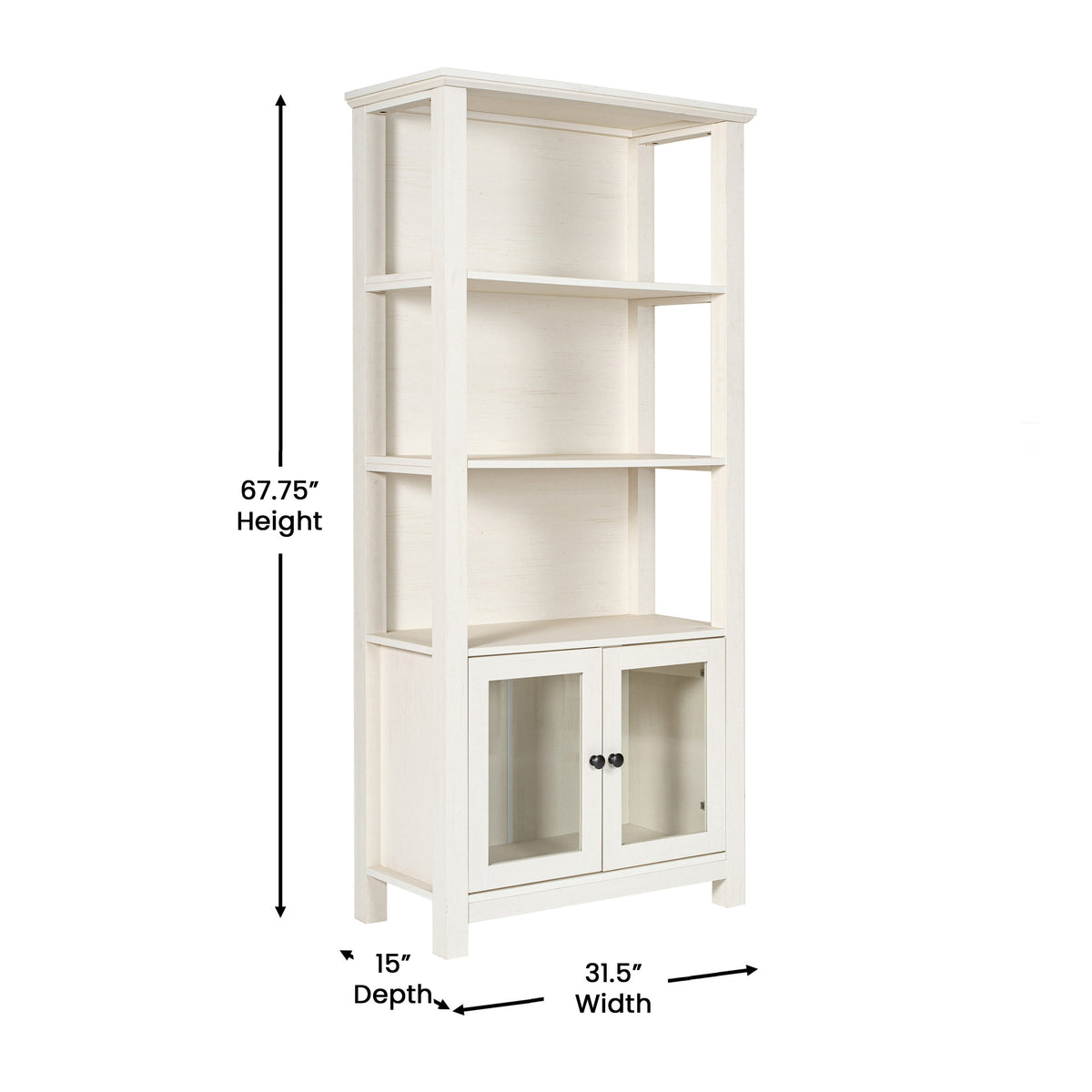 White |#| 3 Tier Farmhouse Style Storage Cabinet Bookshelf with Glass Doors - White