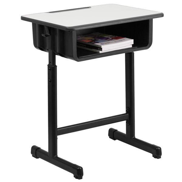 Student Desk with Grey Top and Adjustable Height Black Pedestal Frame