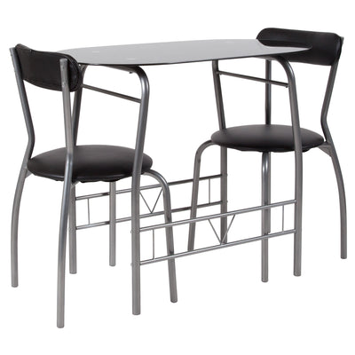Sutton 3 Piece Space-Saver Bistro Set with Glass Top Table and Vinyl Padded Chairs - View 1