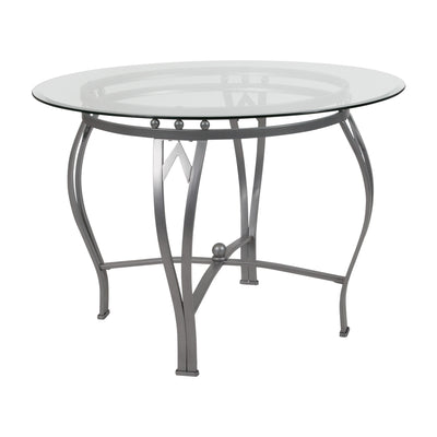 Syracuse 42'' Round Glass Dining Table with Bowed Out Metal Frame - View 1