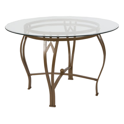 Syracuse 45'' Round Glass Dining Table with Bowed Out Metal Frame - View 1