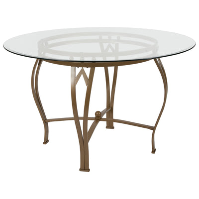 Syracuse 48'' Round Glass Dining Table with Bowed Out Metal Frame - View 1