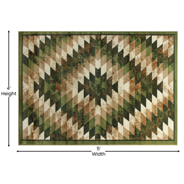 Green,4' x 5' |#| Southwestern Style Diamond Patterned Indoor Area Rug - Green - 4' x 5'